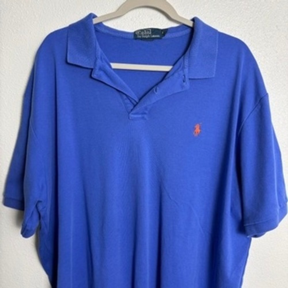 Polo Ralph Lauren Mens XXL Blue Short Sleeve Polo Shirt Orange Pony Logo - Picture 3 of 7
